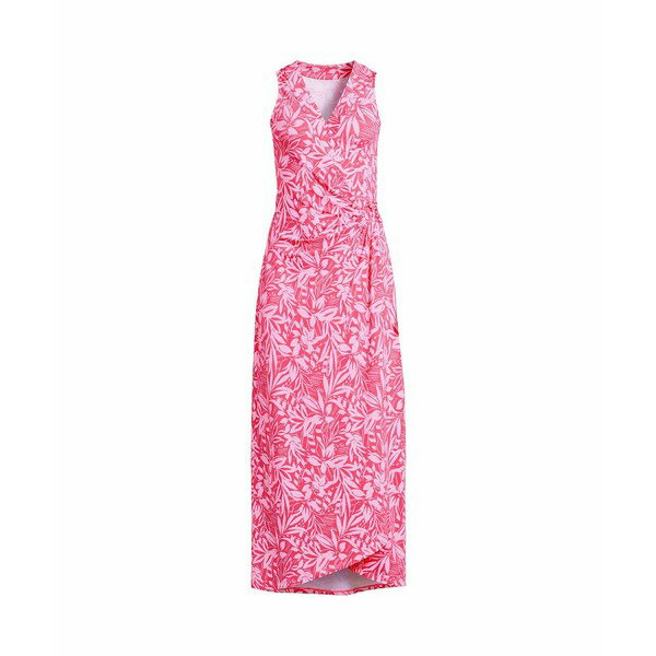 ランズエンド レディース ワンピース トップス Plus Size Sleeveless Tulip Hem Maxi Dress Rouge pink graphic floral