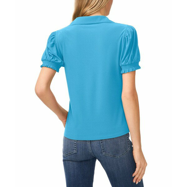 セセ レディース カットソー トップス Women's Collared Split Neck Short Sleeve Knit Top Vibrant Blue