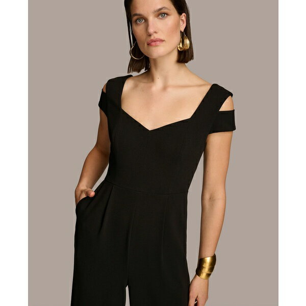 ʥ ǥ 奢ѥ ܥȥॹ Women's Cutout-Sleeve Sweetheart Jumpsuit Black