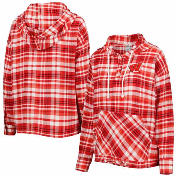 コンセプトスポーツ レディース パーカー・スウェットシャツ アウター Wisconsin Badgers Concepts Sport Women's Mainstay Lightweight Flannel Plaid Pullover Hoodie Red