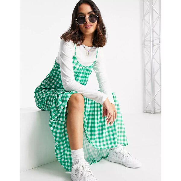 エイソス レディース ワンピース トップス ASOS DESIGN 2 in 1 maxi dress in bright green gingham Green Gingham Print