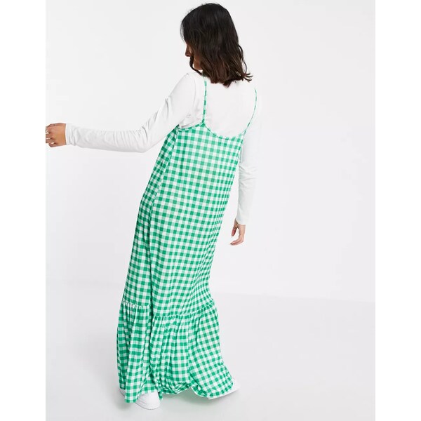 エイソス レディース ワンピース トップス ASOS DESIGN 2 in 1 maxi dress in bright green gingham Green Gingham Print