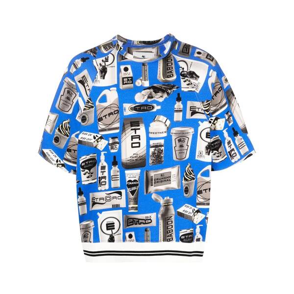 エトロ メンズ Tシャツ トップス ロゴ Tシャツ blue
