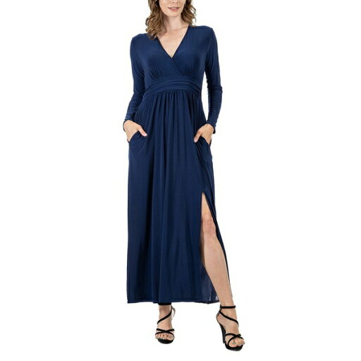 24セブンコンフォート レディース ワンピース トップス Women's Long Sleeve V-neck Side Slit Maxi Dress Navy 24セブンコンフォート レディース ワンピース トップス Women's Long Sleeve V-neck Side Slit Maxi Dress Navy