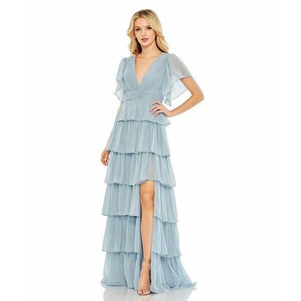 マックダガル レディース ワンピース トップス Women's Flutter Sleeve Ruffle Tiered Gown Slate blue