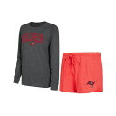 コンセプトスポーツ レディース Tシャツ トップス Women's Red, Black Tampa Bay Buccaneers Raglan Long Sleeve T-shirt and Shorts Lounge Set Red, Black
