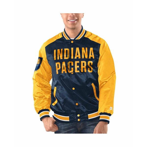楽天astyスターター メンズ ジャケット＆ブルゾン アウター Men's Navy, Gold Indiana Pacers Renegade Satin Full-Snap Varsity Jacket Navy, Gold