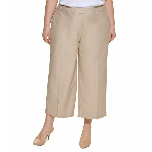 カルバンクライン レディース カジュアルパンツ ボトムス Plus Size Linen Cropped Wide-Leg Pants Wheat/cream