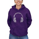 エルエーポップアート レディース パーカー・スウェットシャツ アウター Women's Word Art Music Note Headphones Hooded Sweatshirt Purple