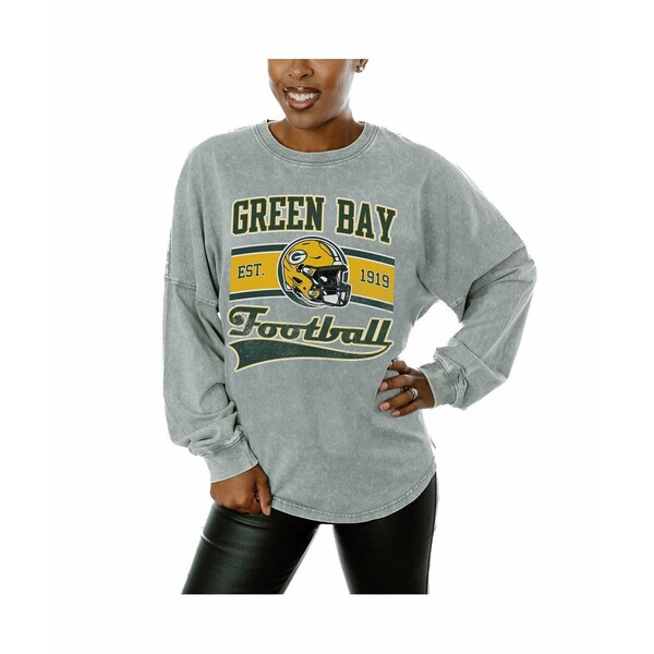 ゲームデイ レディース カットソー トップス Women's Gray Green Bay Packers Snow Wash Oversized Long Sleeve T-Shirt Gray