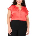 ヴィンスカムート レディース カットソー トップス Plus Size Solid Split-Neck Short-Sleeve Blouse Coral