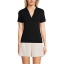 ランズエンド レディース カットソー トップス Women's Wide Rib Polo Shirt Black