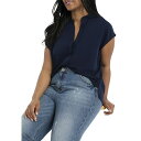 エロクイ レディース カットソー トップス Women's Plus Size Notch Collar Blouse Navy(4)