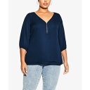 シティーシック レディース カットソー トップス Women's Fashion Fling Elbow Sleeve Zip Neck Top Navy