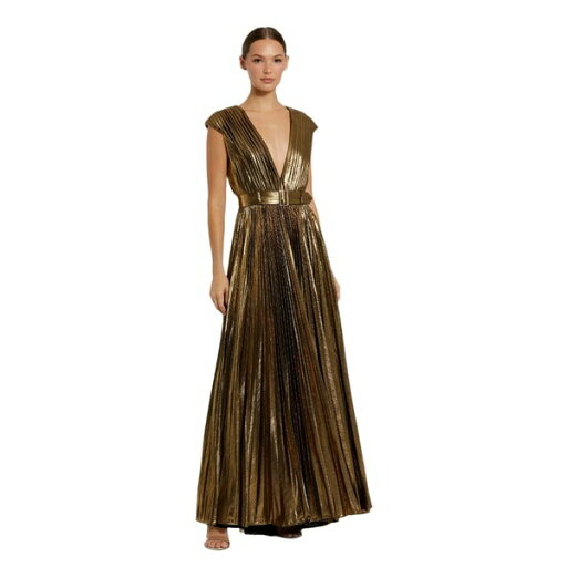 マックダガル レディース ワンピース トップス Women's Pleated Metallic Jersey Gown With Belt Bronze マックダガル レディース ワンピース トップス Women's Pleated Metallic Jersey Gown With Belt Bronze