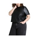 エロクイ レディース カットソー トップス Women's Plus Size Boxy Leather Top Black onyx