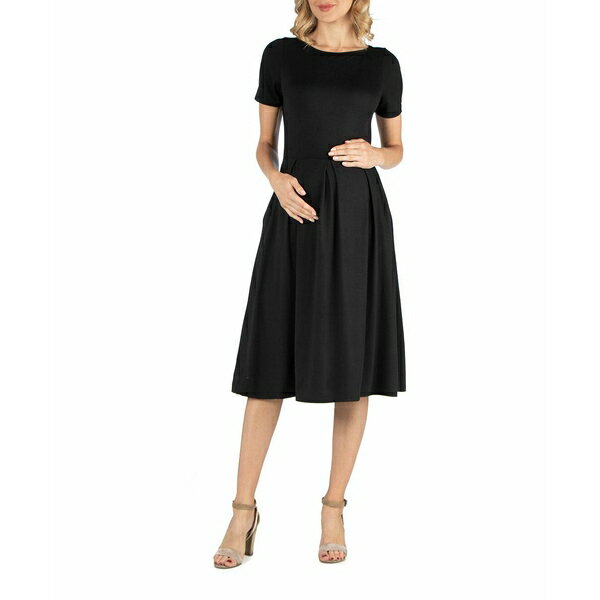 24セブンコンフォート レディース ワンピース トップス Maternity Midi Dress with Short Sleeve and Pocket Detail Black