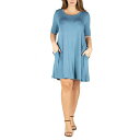 24セブンコンフォート レディース ワンピース トップス Plus Size Knee Length Pocket T-shirt Dress Blue