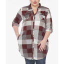 ホワイトマーク レディース カットソー トップス Plus Size Plaid Tunic Shirt Burgundy and White