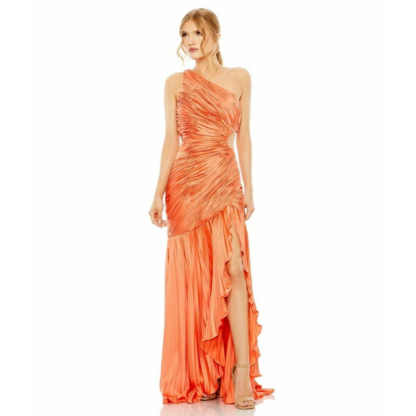 マックダガル レディース ワンピース トップス Women's Side Cut-Out One-Shoulder Pleated Gown Coral