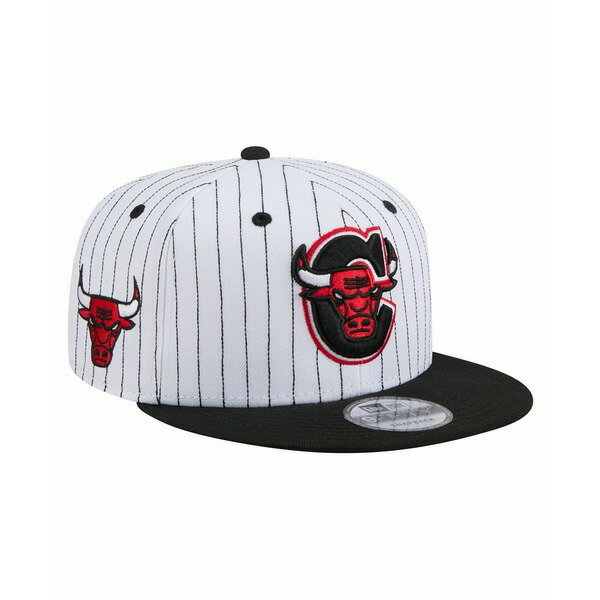 ニューエラ メンズ 帽子 アクセサリー Men's White/Black Chicago Bulls Deceptor Pinstripe 9FIFTY Snapback Hat White, Black(4)