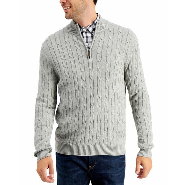 クラブルーム メンズ ニット&セーター アウター Men's Cable Knit Quarter-Zip Cotton Sweater, Create..