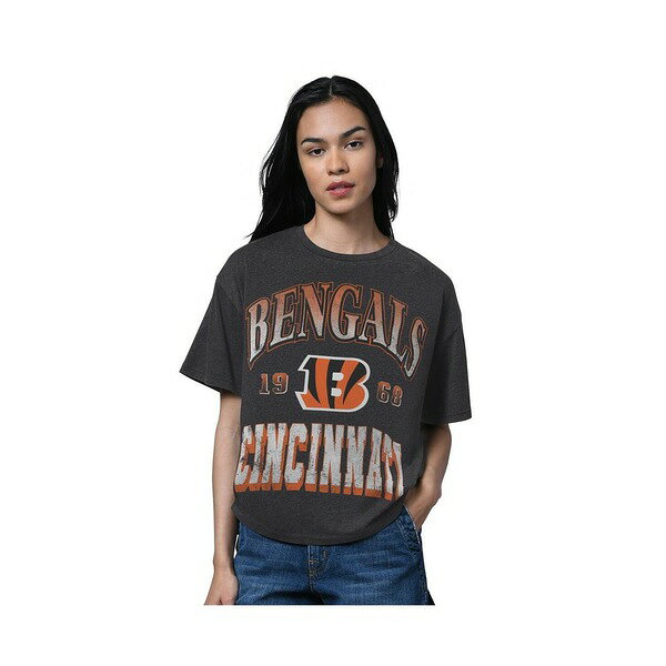 スターター レディース カットソー トップス Women's Heather Black Cincinnati Bengals Oversized Hal..