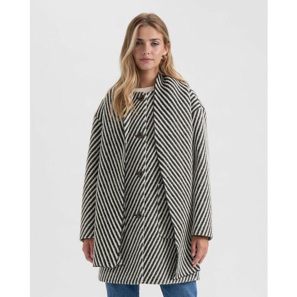 エレントレイシー レディース ジャケット＆ブルゾン アウター Women's Bold Twill Textured Overcoat with Detachable Scarf White/black(4)