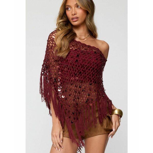 エディクテッド レディース ニット&セーター アウター Women's Fringe Sequin Crochet Poncho Burgundy