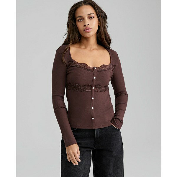 asty㤨֥ ʥ ǥ ǥ åȥ ȥåץ Petite Knit Lace-Trim Henley Top, Macy's Exclusive Decadent FudgeפβǤʤ14,480ߤˤʤޤ