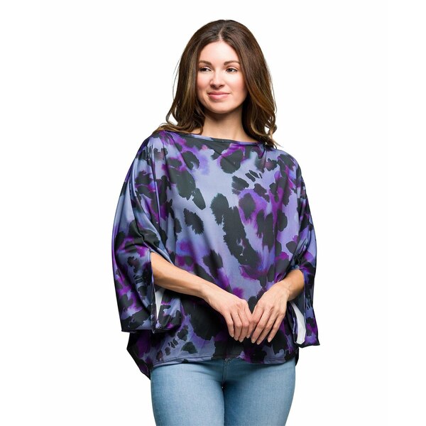 24セブンコンフォート レディース カットソー トップス Women's Purple Animal Print Boat Neck Dolman..