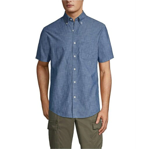 ランズエンド メンズ シャツ トップス Men's Short Sleeve Button Down Chambray Shirt Dark wash ランズエンド メンズ シャツ トップス Men's Short Sleeve Button Down Chambray Shirt Dark wash
