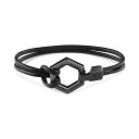 フィリッププレイン メンズ ブレスレット・バングル・アンクレット アクセサリー Black-Tone Stainless Steel Hexagon Leather Flex Bracelet Stainless Steel(4)