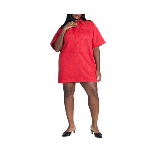 エロクイ レディース ワンピース トップス Women's Plus Size Suede Mini Shirt Dress Red エロクイ レディース ワンピース トップス Women's Plus Size Suede Mini Shirt Dress Red