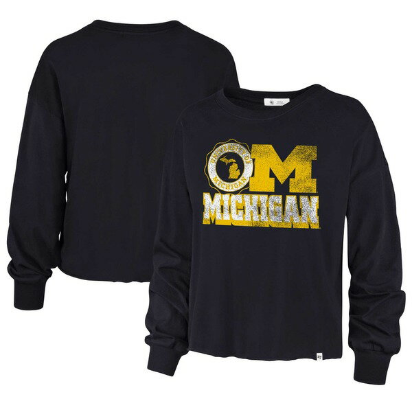 եƥ֥ ǥ T ȥåץ Michigan Wolverines '47 Women's Bottom Line Parkway Long Sleeve High Waist TShirt Navy