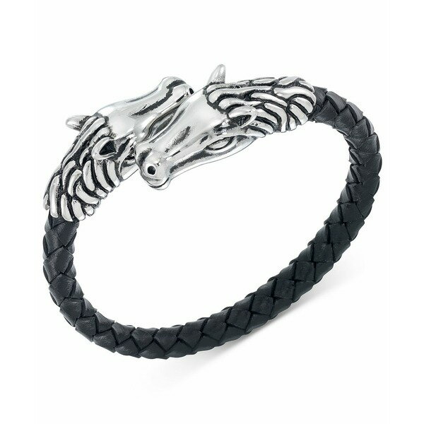 쥬 ե  Х   ߥ ǥ ֥쥹åȡХ󥰥롦󥯥å ꡼ Horse Head Black Leather Braided Bypass Bracelet in Stainless Steel No Color