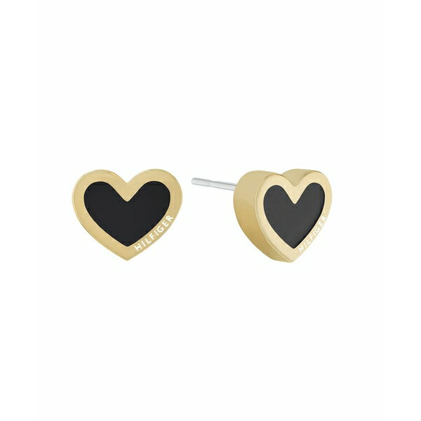 トミー ヒルフィガー レディース ピアス＆イヤリング アクセサリー Black Enamel Heart Earrings in 18K Gold Plated Gold/Black