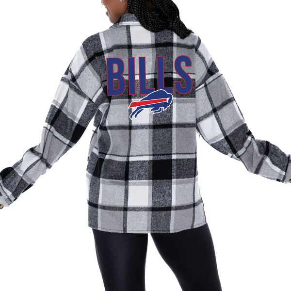 ゲームデイ レディース シャツ トップス Buffalo Bills Gameday Couture Women's Fieldside Fun Plaid ButtonUp Overshirt Gray