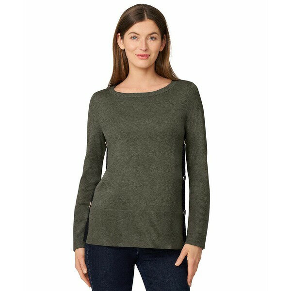 メリッサ ペイジ レディース ニット&セーター アウター Women's Contrast-Trim Side-Button Tunic Swea..