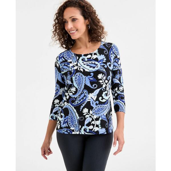 ジェイエムコレクション レディース カットソー トップス Petite Paisley Jacquard Scoop Neck Top Dee..