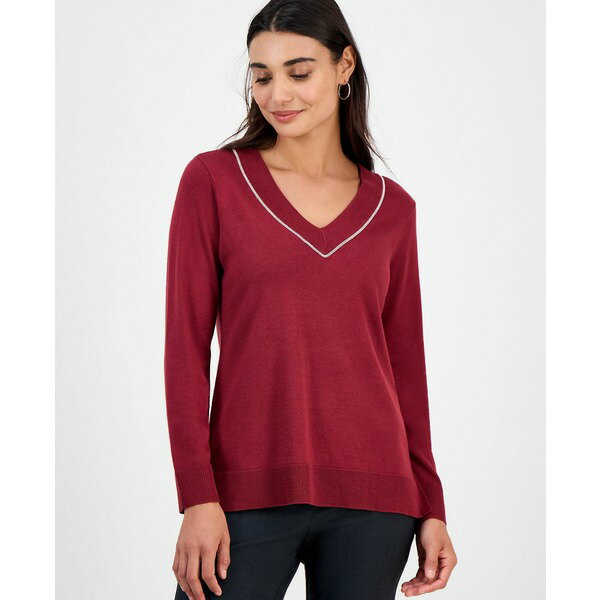 ジェイエムコレクション レディース ニット&セーター アウター Petite Embellished Tunic Sweater, Macy's Exclusive Antique Red