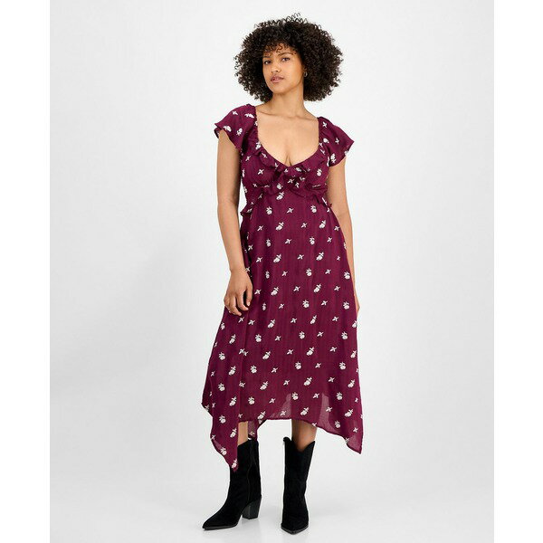 アンド ナウ ディス レディース ワンピース トップス Women's Embroidered Handkerchief-Hem Midi Dres..