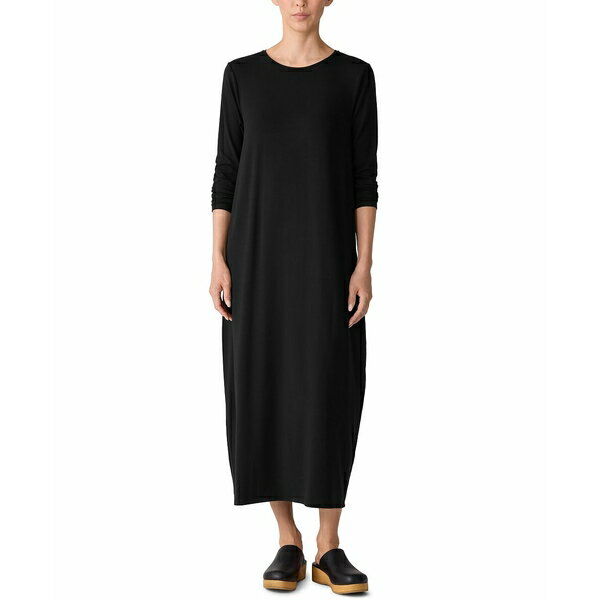 エイリーンフィッシャー レディース ワンピース トップス Women's Round Neck Oval Dress Black