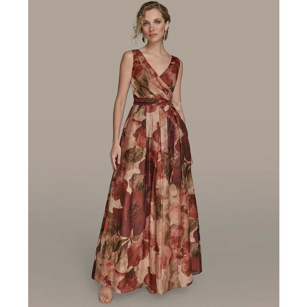 ダナ キャラン ニューヨーク レディース ワンピース トップス Women's V-Neck Floral Ball Gown Rhodod..