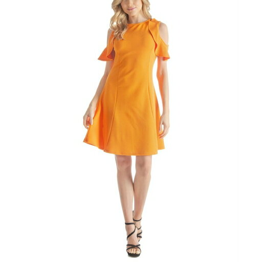 24セブンコンフォート レディース ワンピース トップス Ruffle Cold Shoulder a Line Knee Length Dress Peach 24セブンコンフォート レディース ワンピース トップス Ruffle Cold Shoulder a Line Knee Length Dress Peach