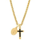 スティールタイム メンズ ネックレス・チョーカー アクセサリー Men's Cross & St. Benedict Pendant Necklace, 24" Black, Gold