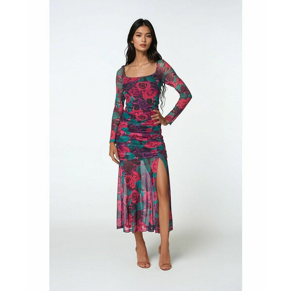ベベ レディース ワンピース トップス Women's Mesh Open Back Midi Dress Black rose