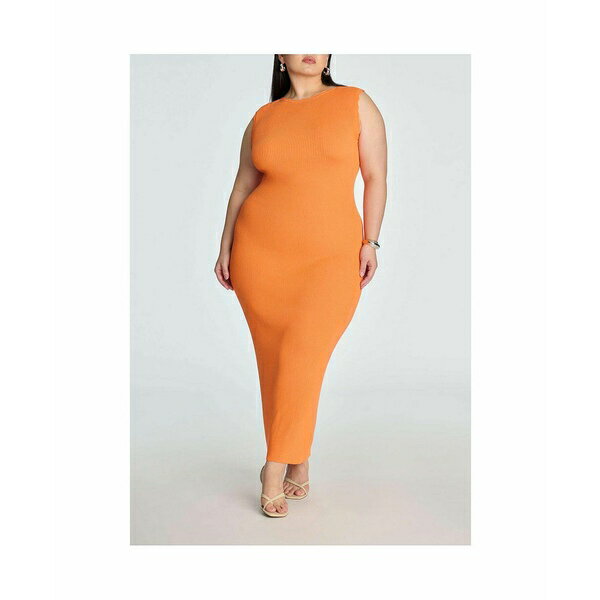 エロクイ レディース ワンピース トップス Women's Plus Size Stitch Detail Sweater Dress Orange