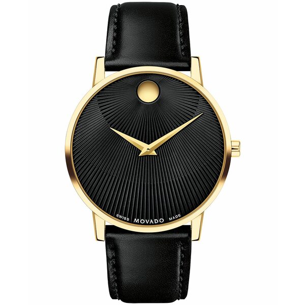 モバド メンズ 腕時計 アクセサリー Men's Museum Classic Swiss Quartz Black Leather Watch 40mm Black