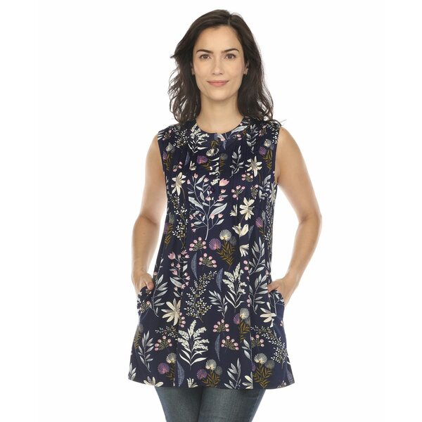 ホワイトマーク レディース カットソー トップス Women's Floral Sleeveless Tunic Top Navy